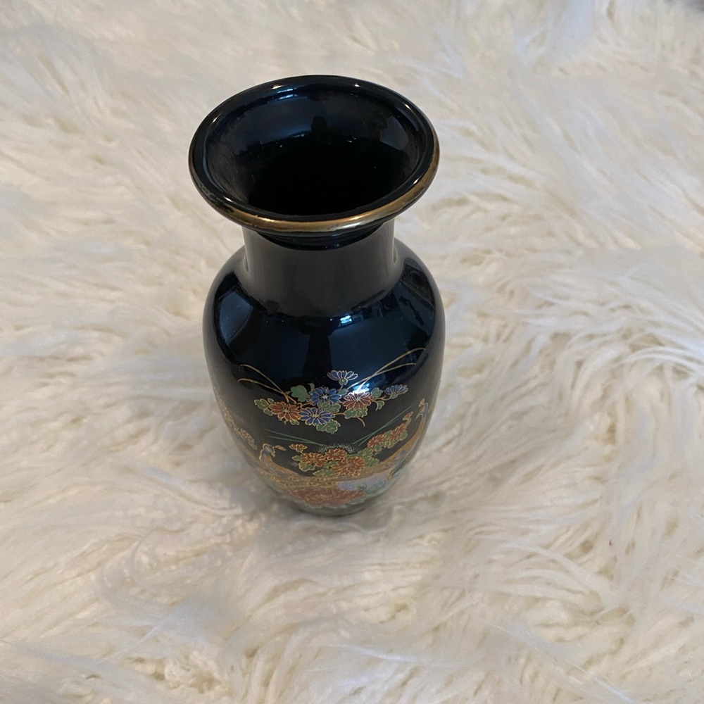 Vintage Japanese Black Porcelain Vase